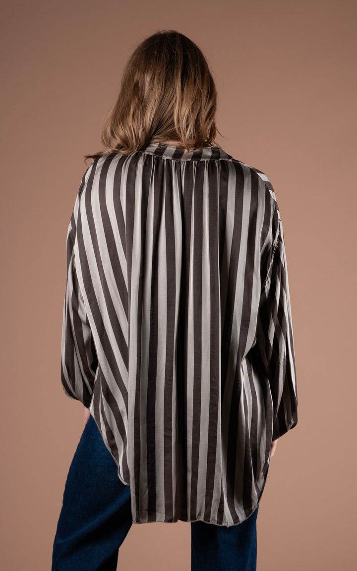 Half Button Shirt | Stripe | Taupe