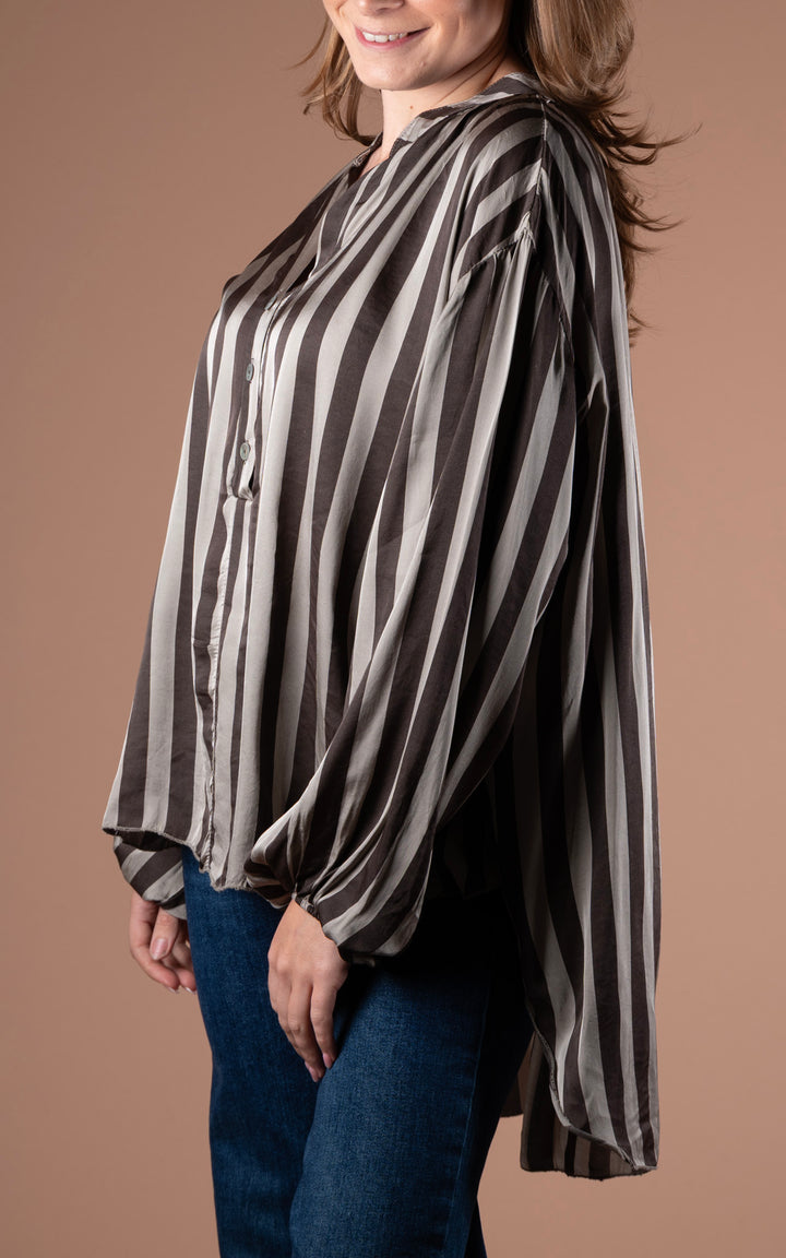 Half Button Shirt | Stripe | Taupe