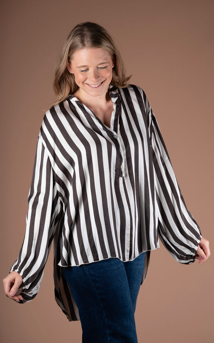 Half Button Shirt | Stripe | White