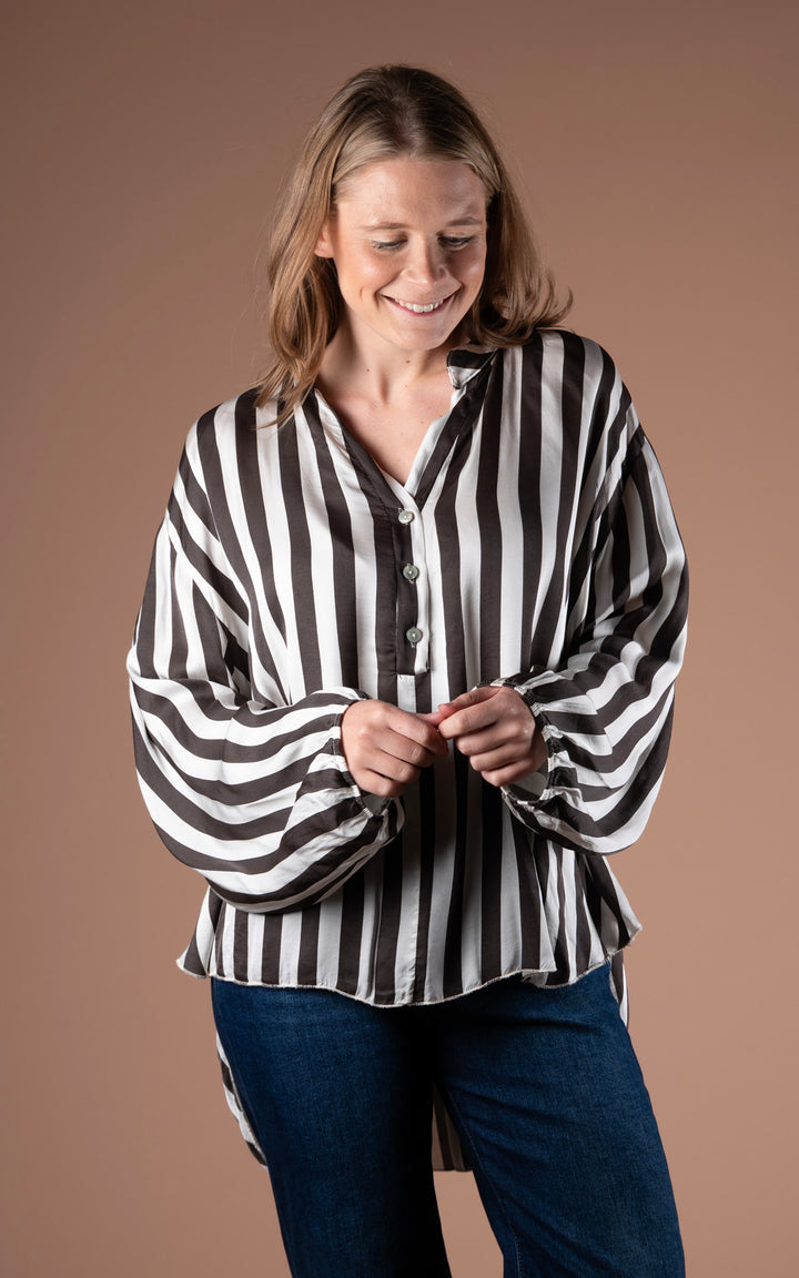 Half Button Shirt | Stripe | White