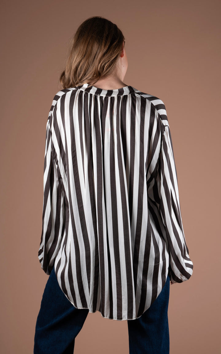 Half Button Shirt | Stripe | White