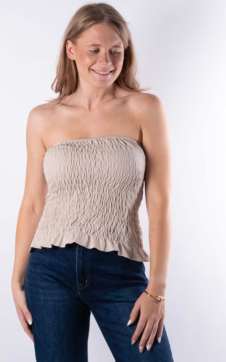Hallie Elasticated Top | Beige
