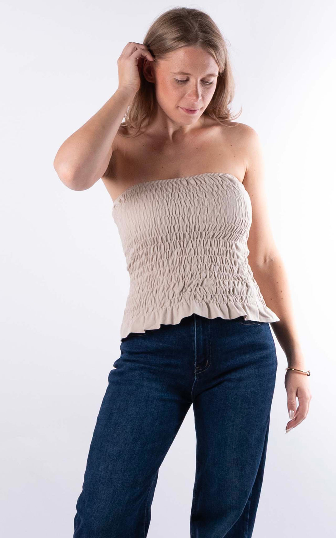 Hallie Elasticated Top | Beige