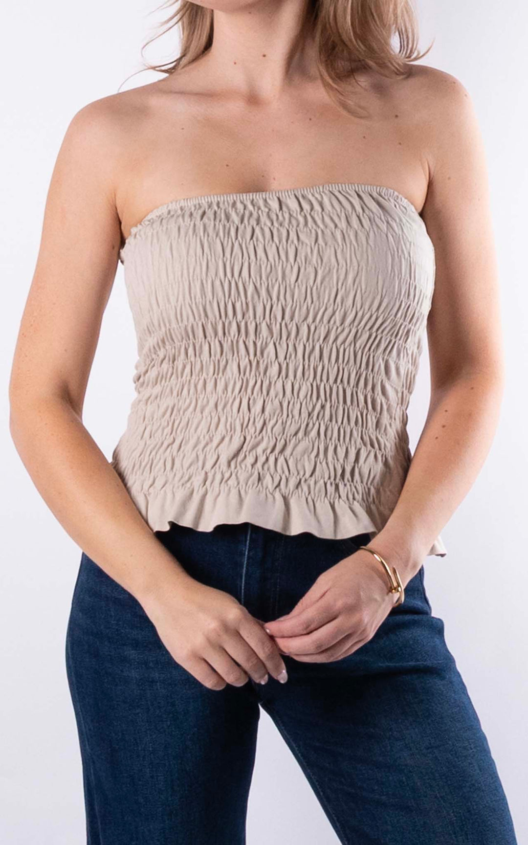 Hallie Elasticated Top | Beige