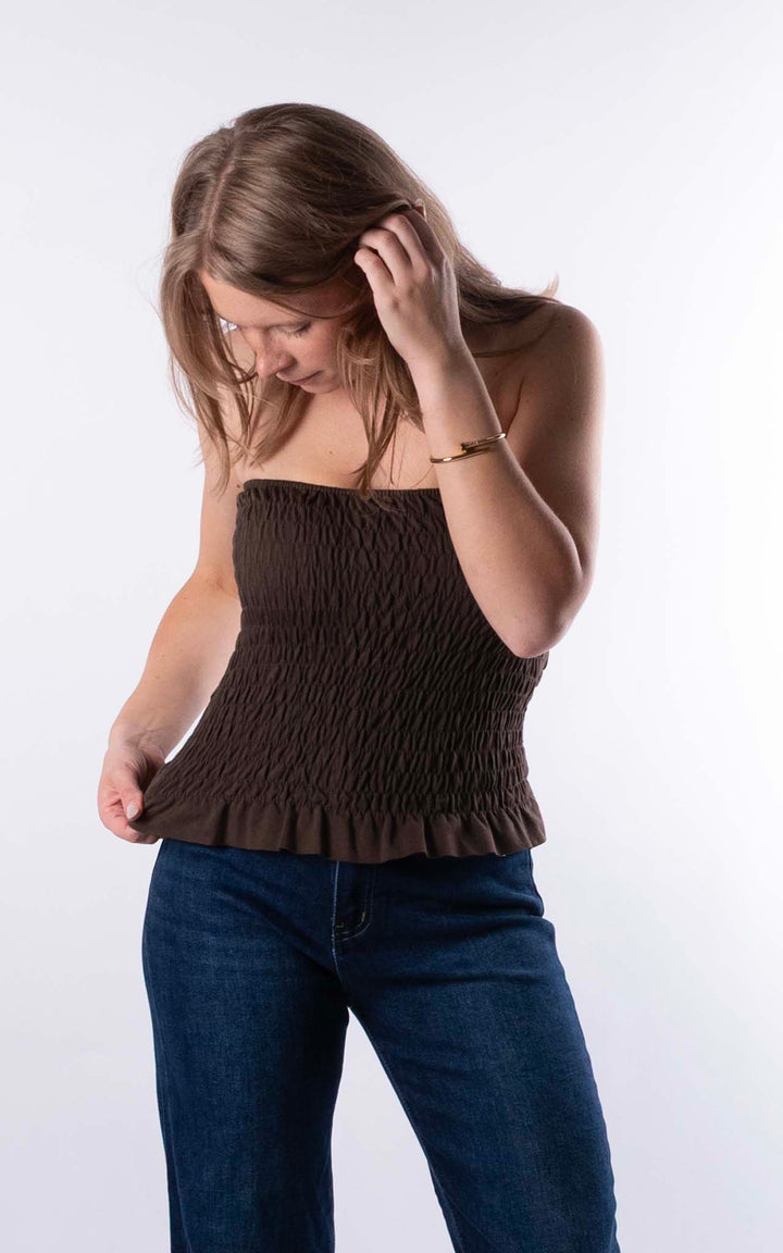 Hallie Elasticated Top | Chocolate