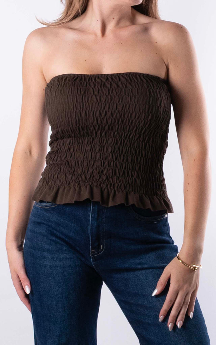 Hallie Elasticated Top | Chocolate