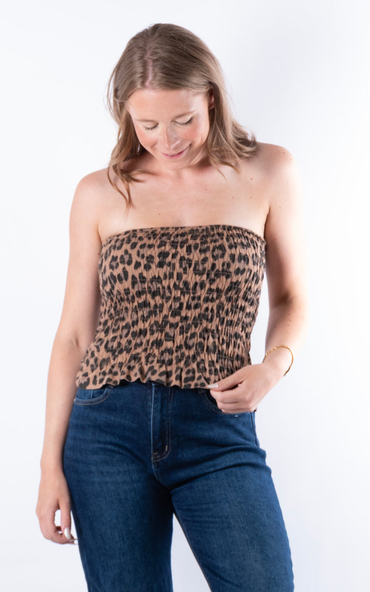 Hallie Elasticated Top | Leopard Print