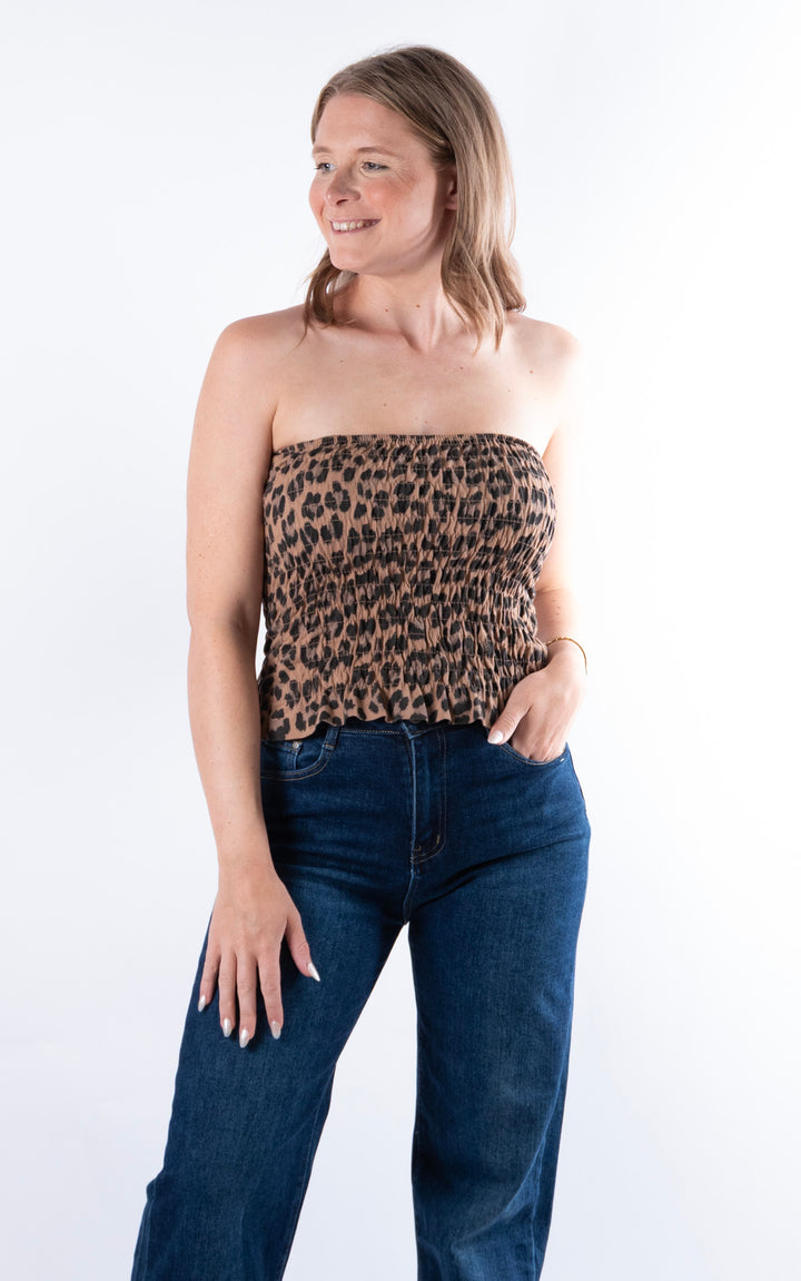 Hallie Elasticated Top | Leopard Print