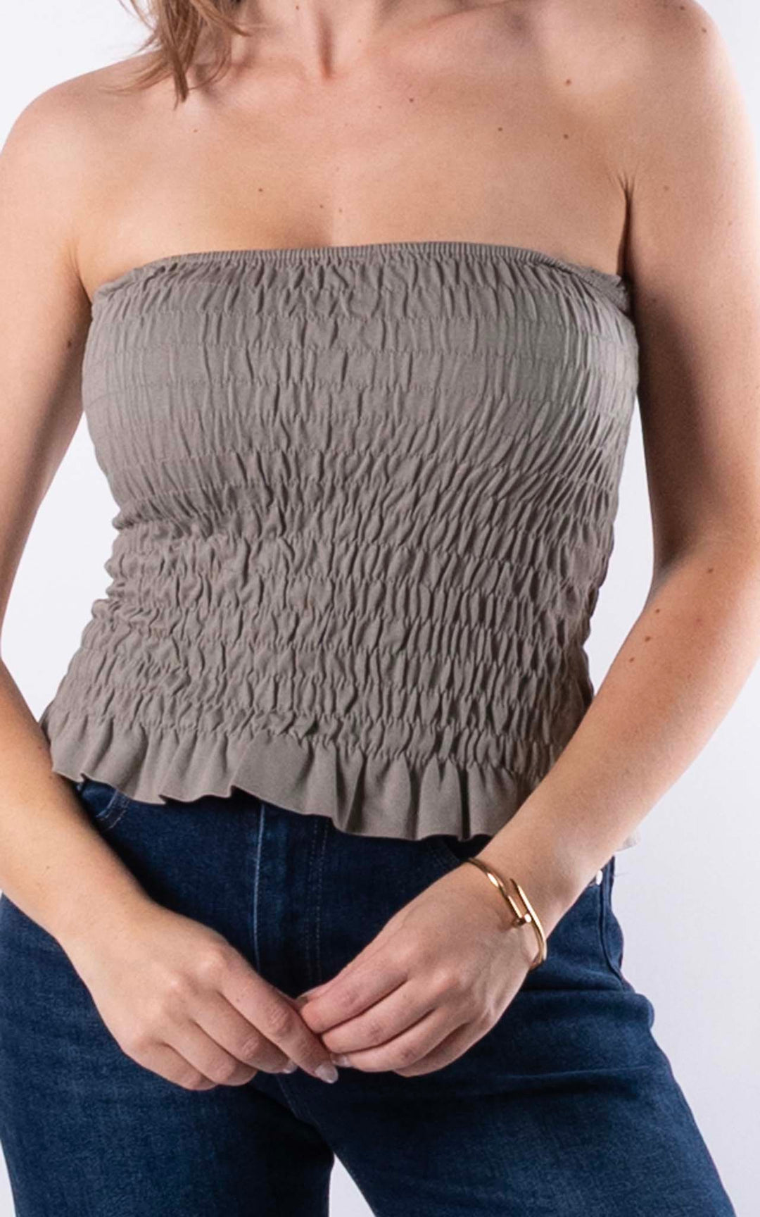 Hallie Elasticated Top | Taupe