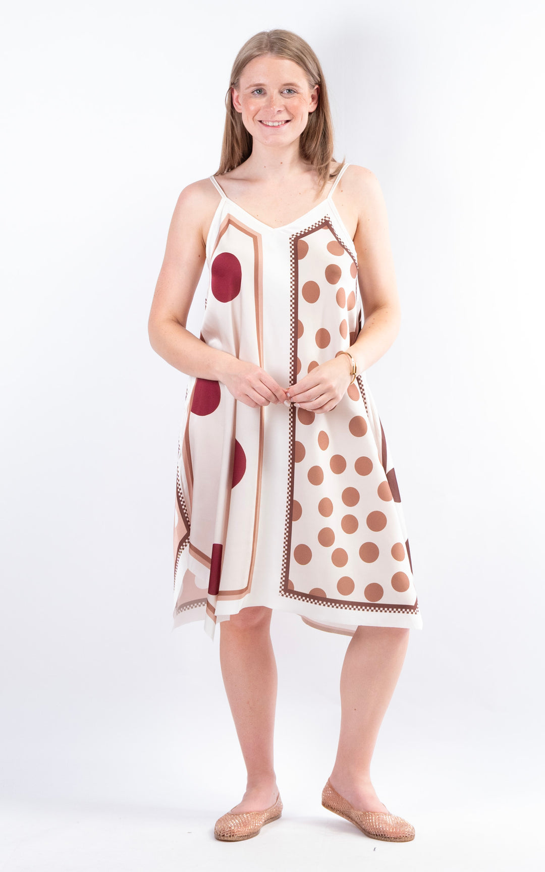 Handkerchief Polka Dot Dress | Beige