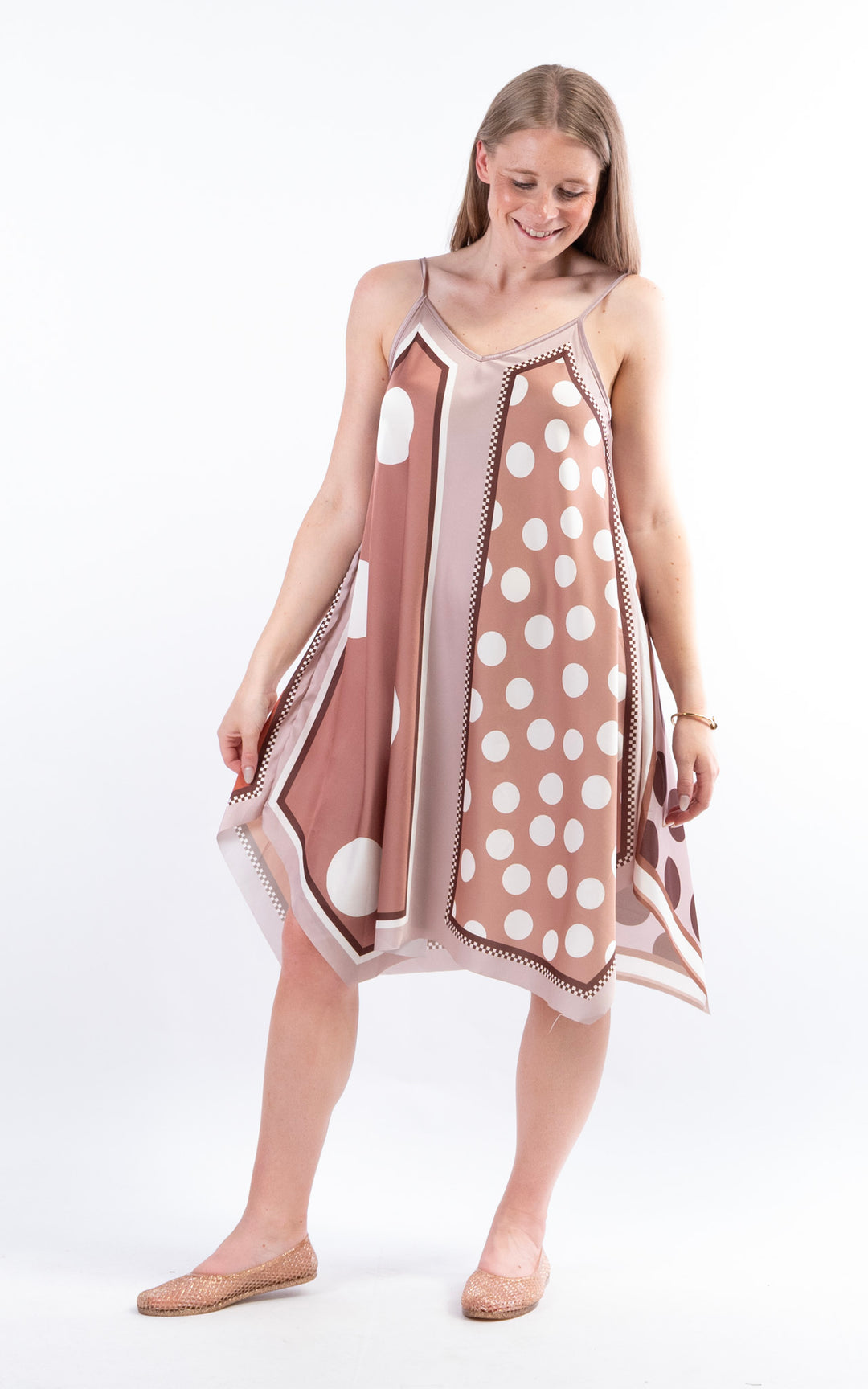 Handkerchief Polka Dot Dress | Champagne