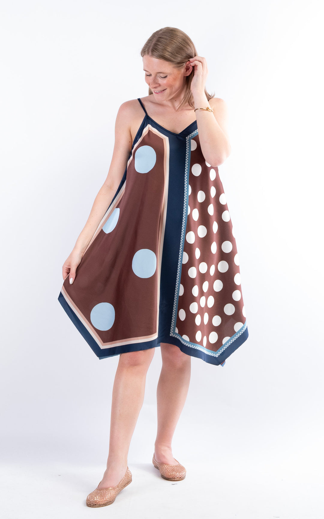 Handkerchief Polka Dot Dress | Navy