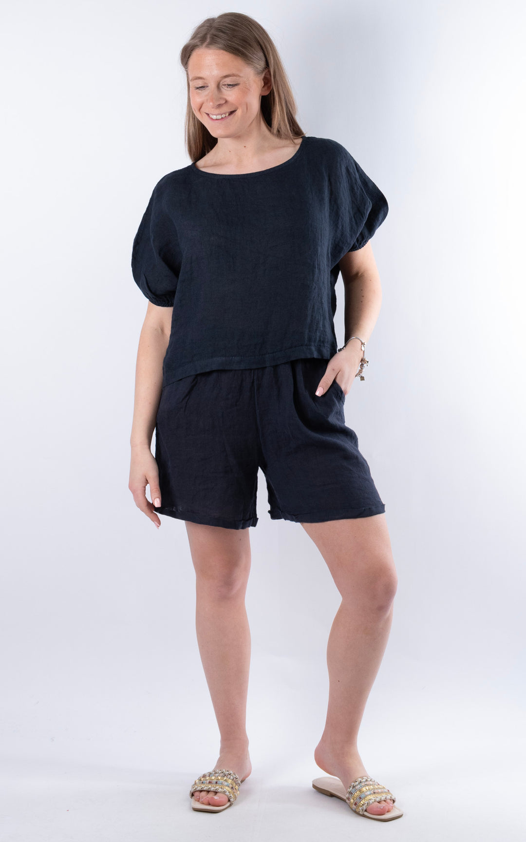 Harriet Linen T | Navy