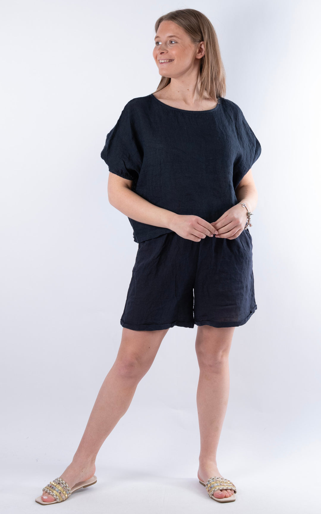 Harriet Linen T | Navy