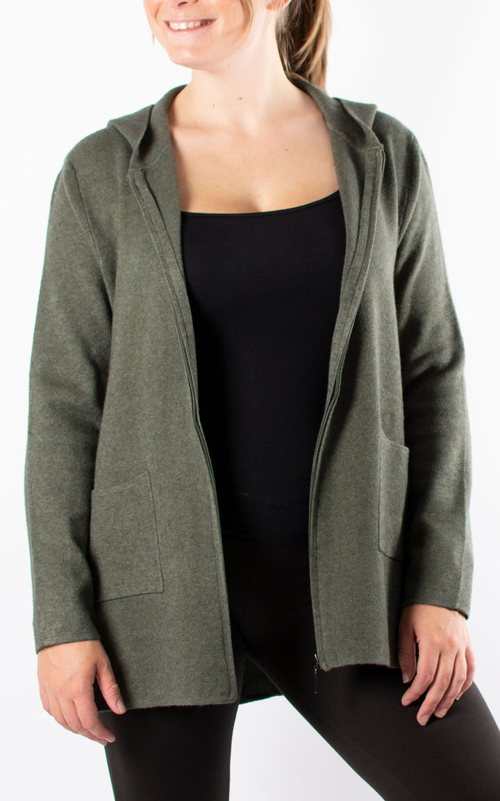 Hazel Hooded Cardigan | Khaki