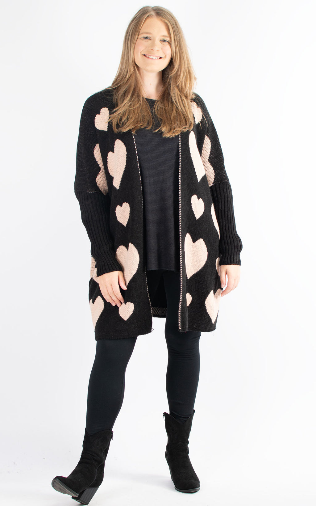 Heart Pattern Cardigan | Black & Pink