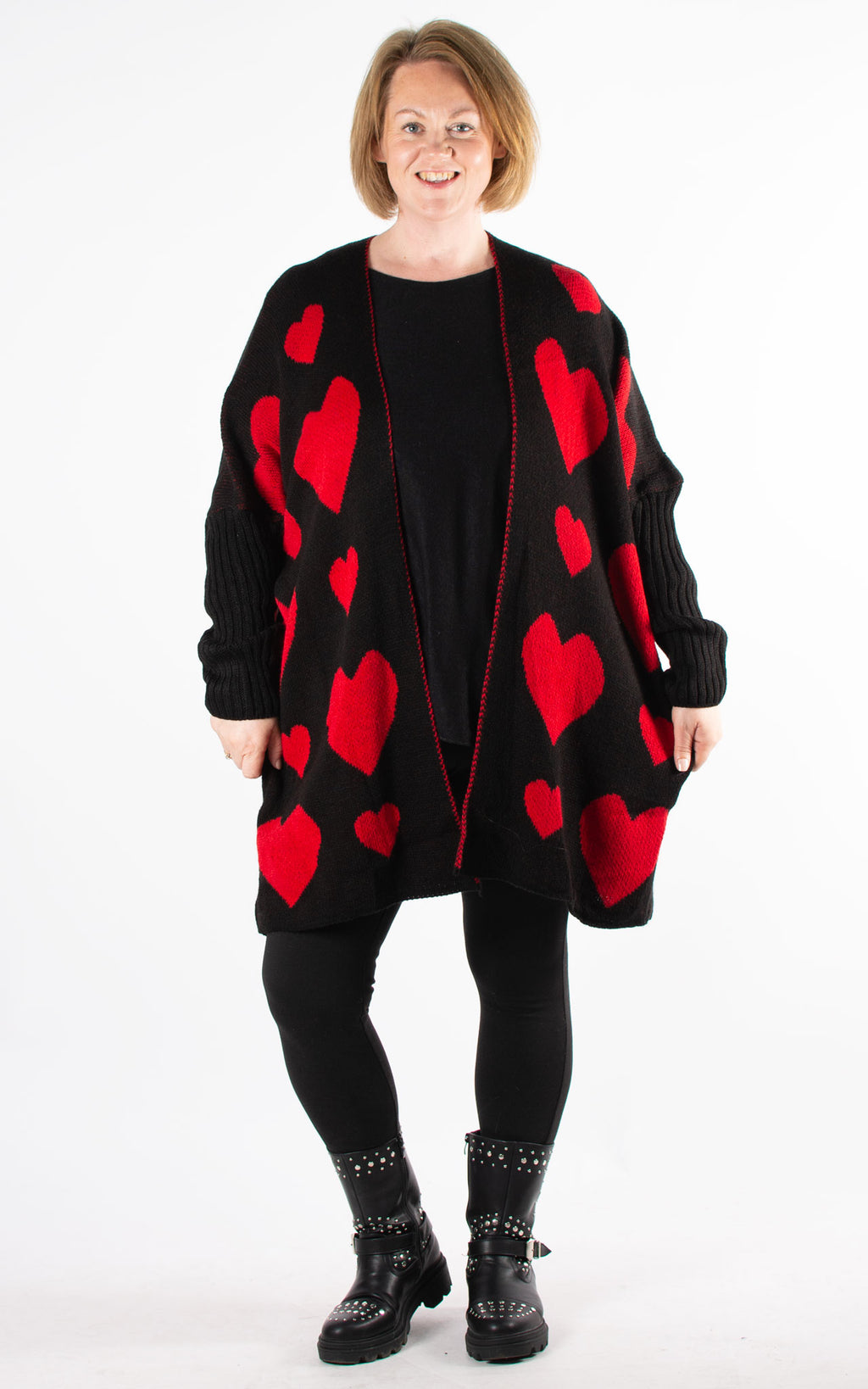 Heart Pattern Cardigan | Black & Red