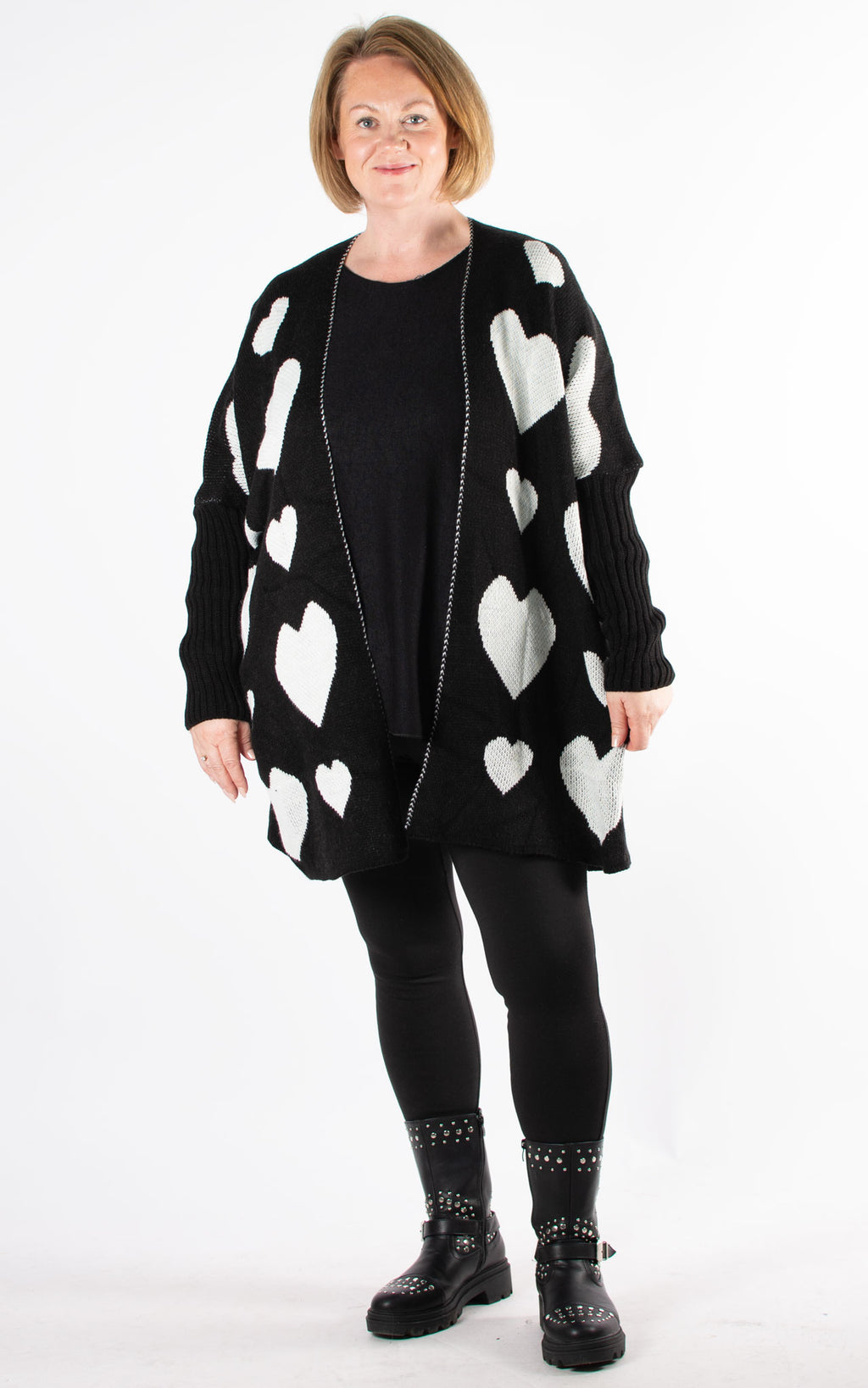 Heart Pattern Cardigan | Black & White