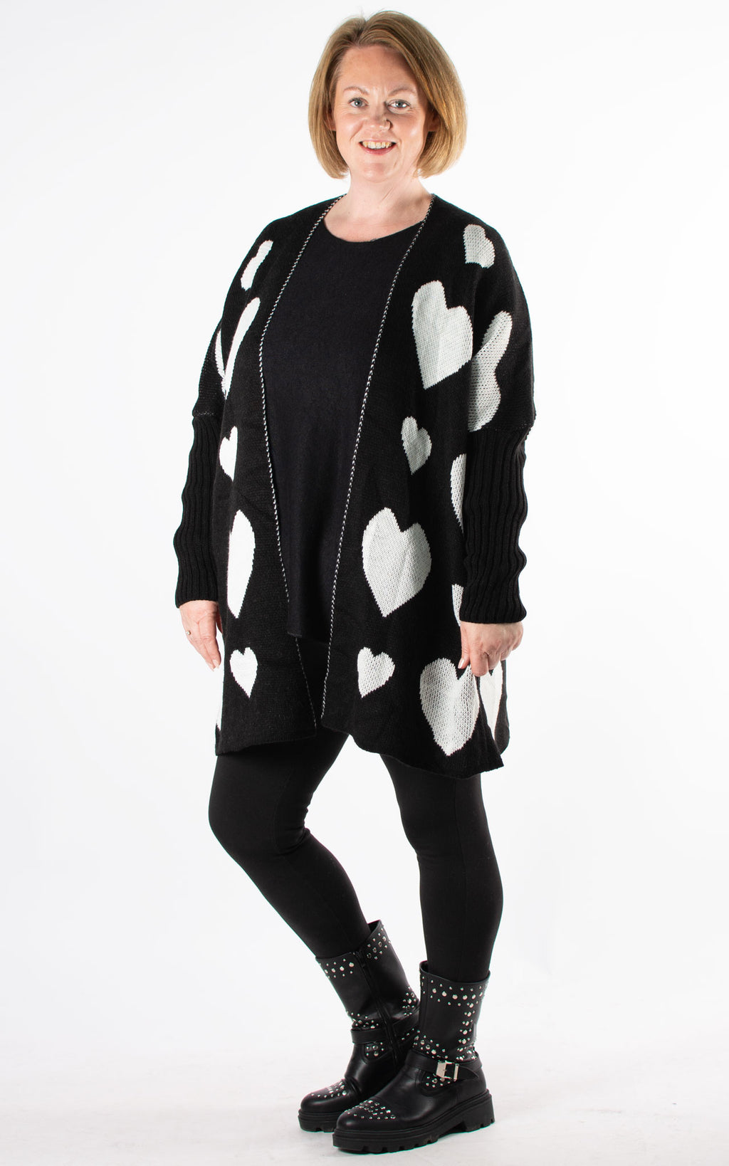Heart Pattern Cardigan | Black & White