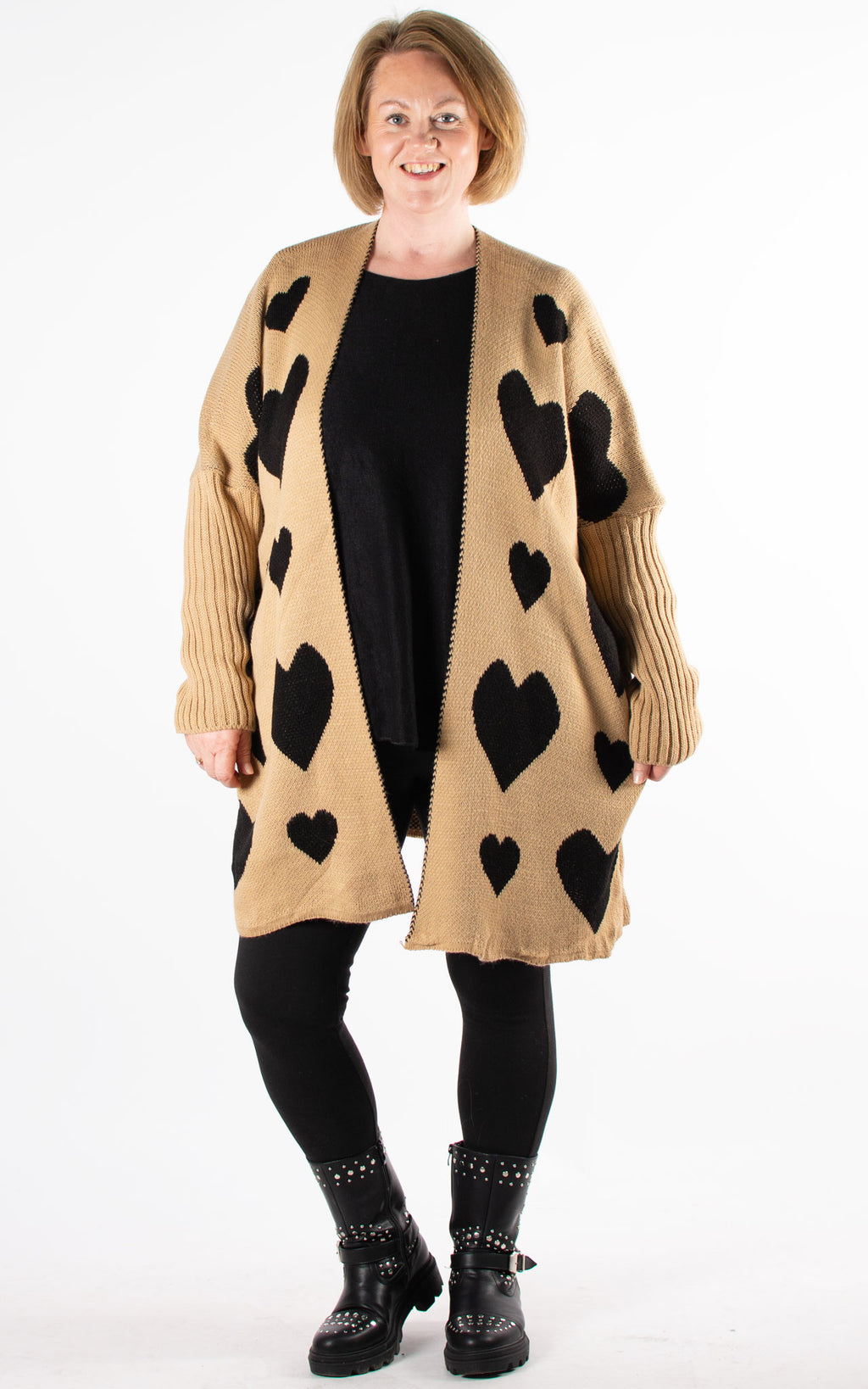 Heart Pattern Cardigan | Tan