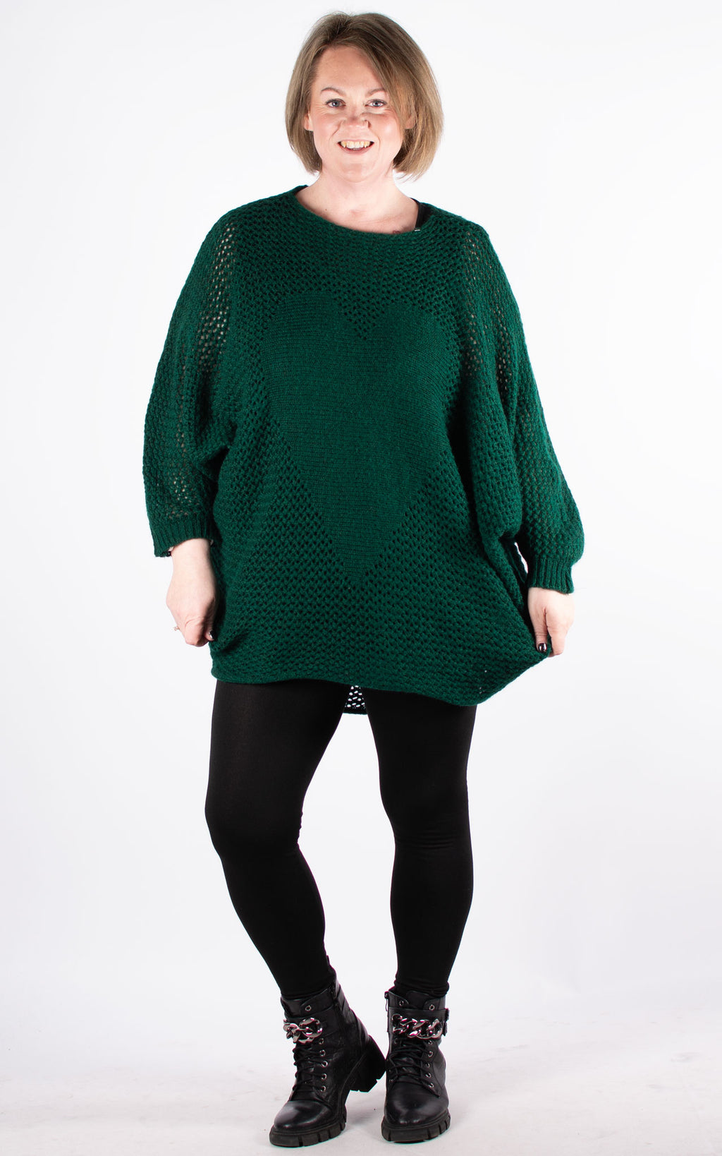 Heart Slouch Net Jumper | Green