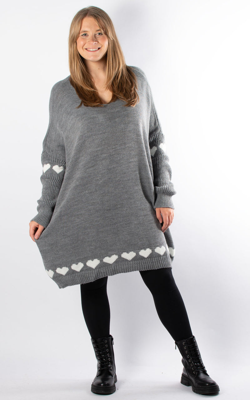 Heart Trim Jumper Tunic | Grey