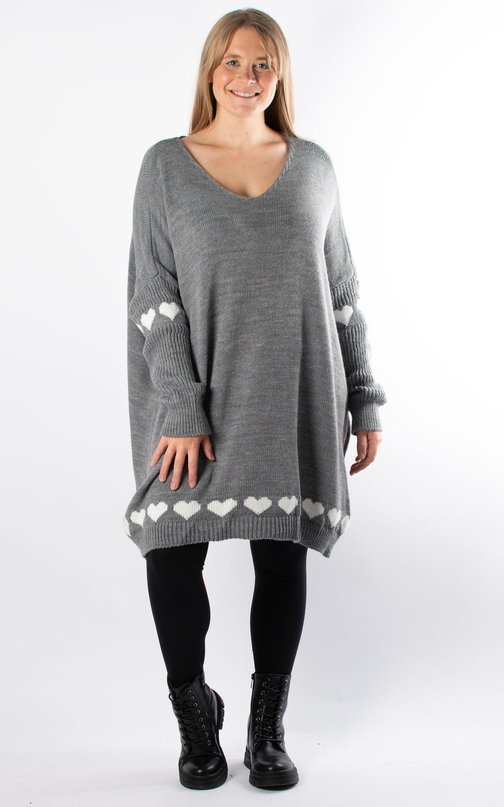 Heart Trim Jumper Tunic | Grey