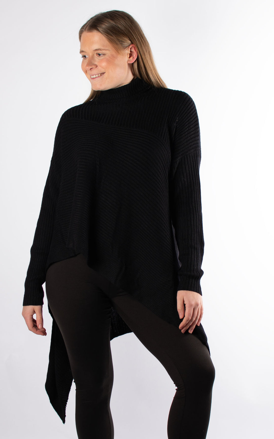 High Neck Ribbed Jumper | Black