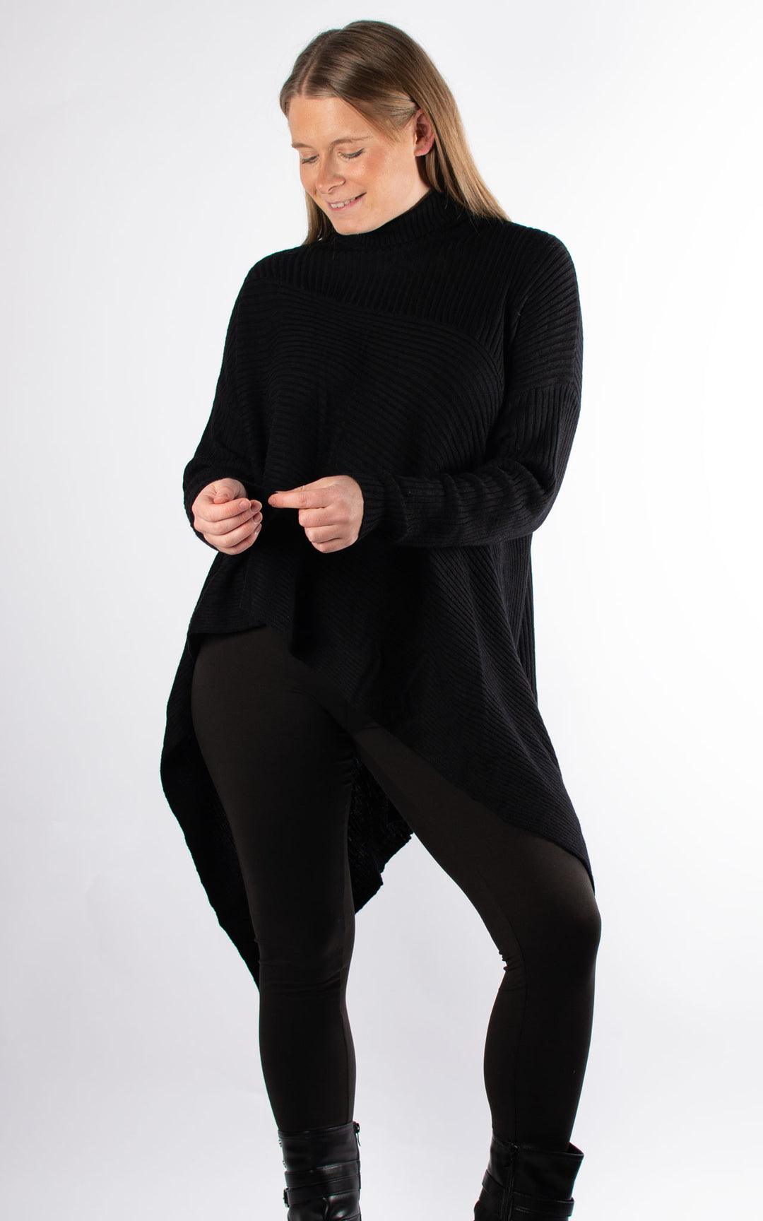 High Neck Ribbed Jumper | Black