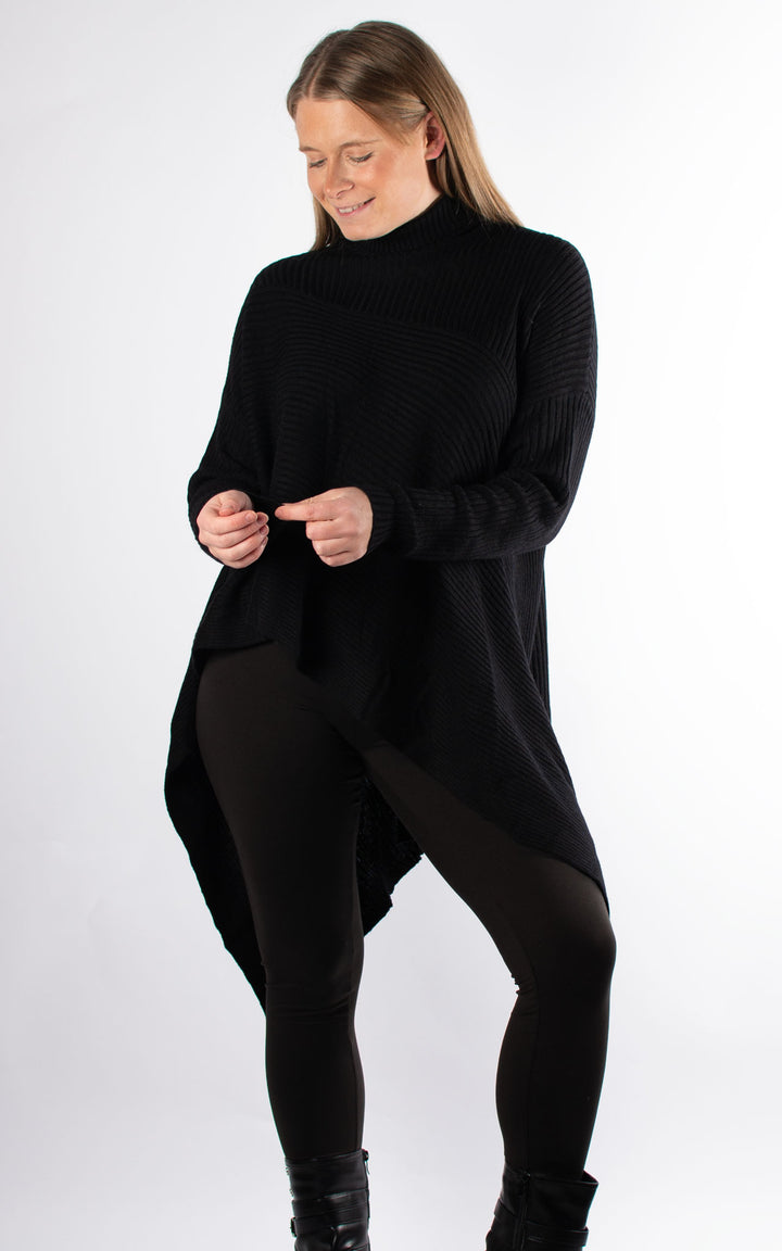 High Neck Ribbed Jumper | Black