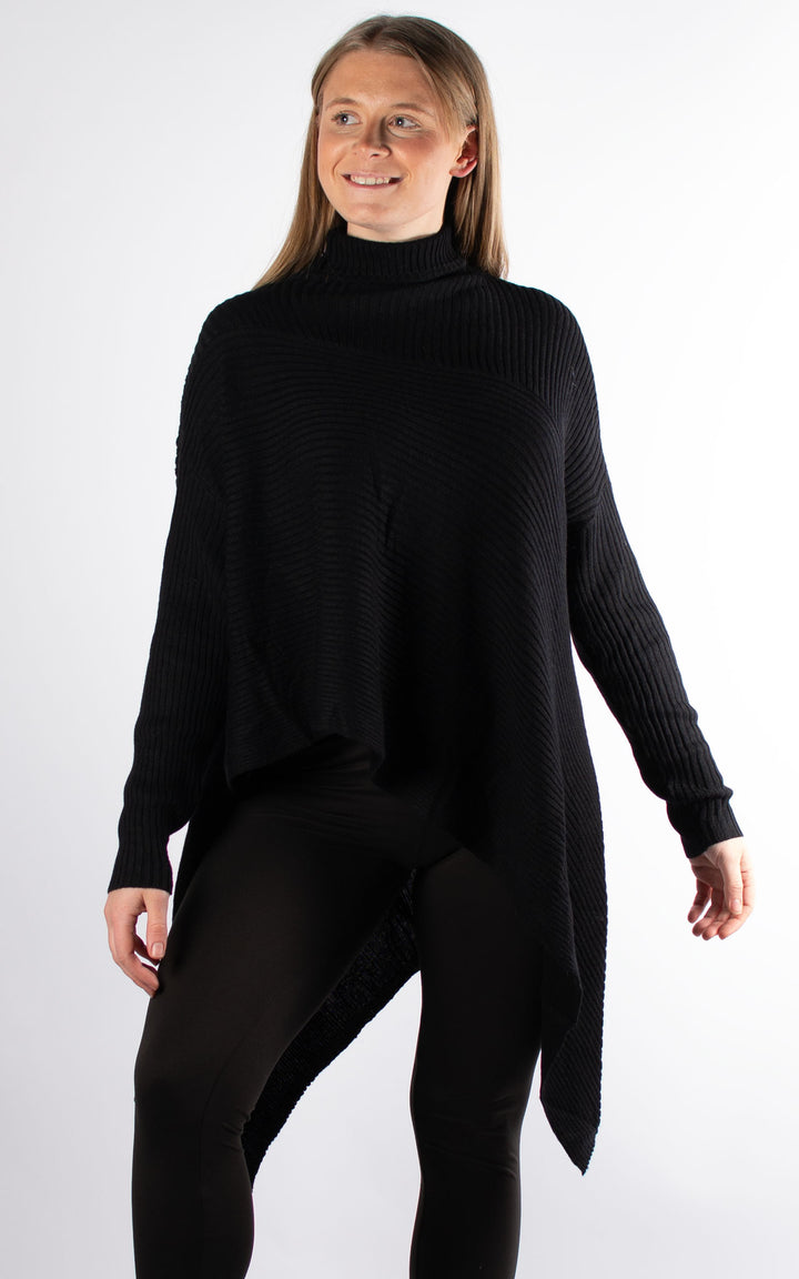 High Neck Ribbed Jumper | Black