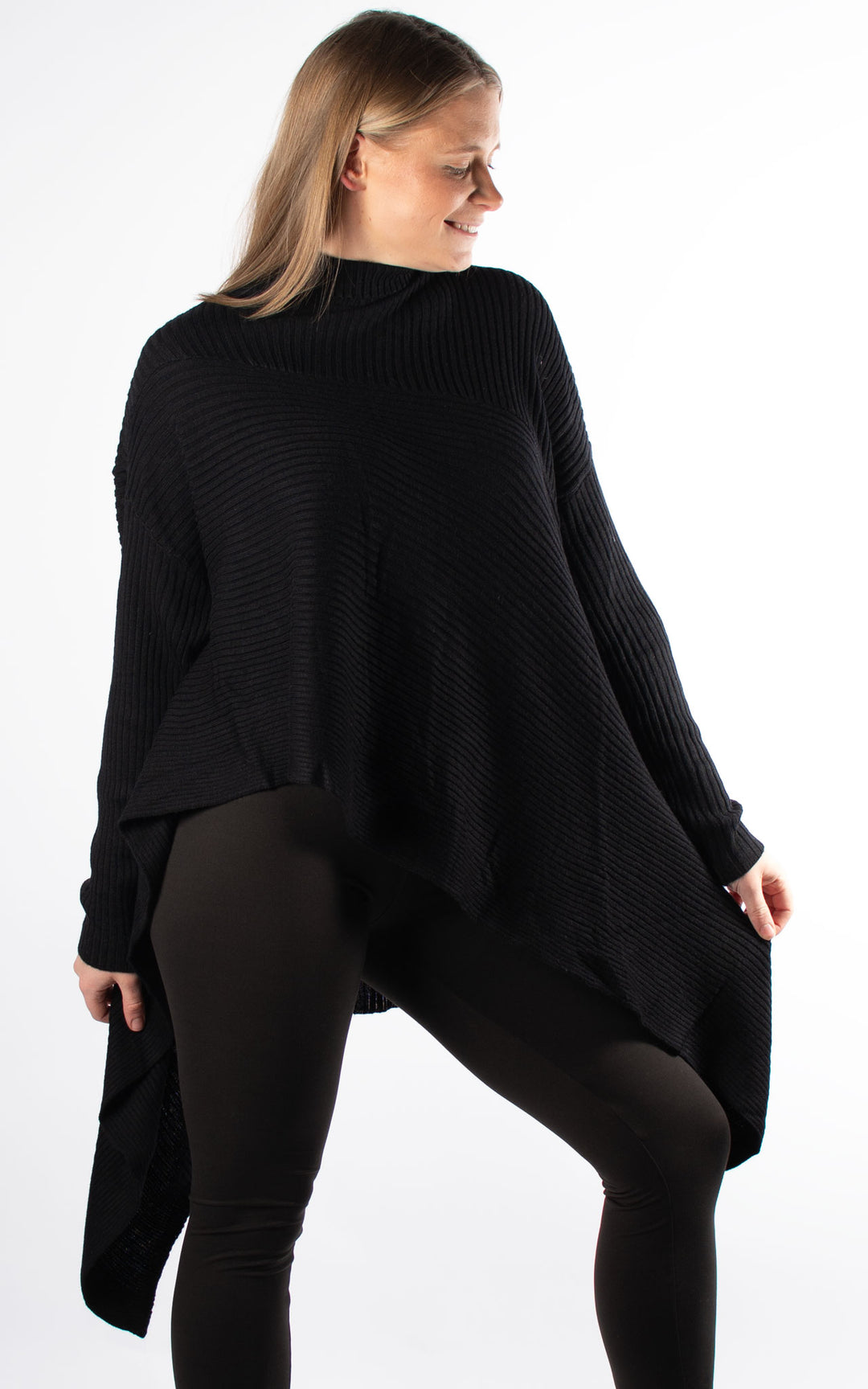 High Neck Ribbed Jumper | Black