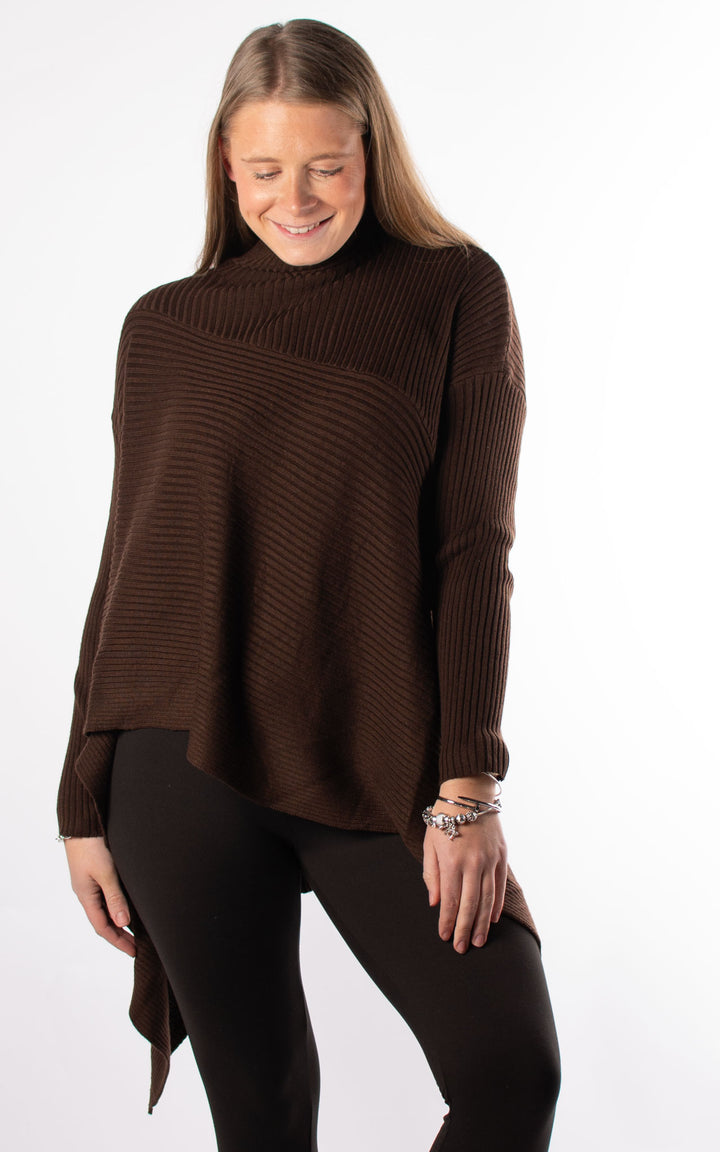 High Neck Ribbed Jumper | Chocolate