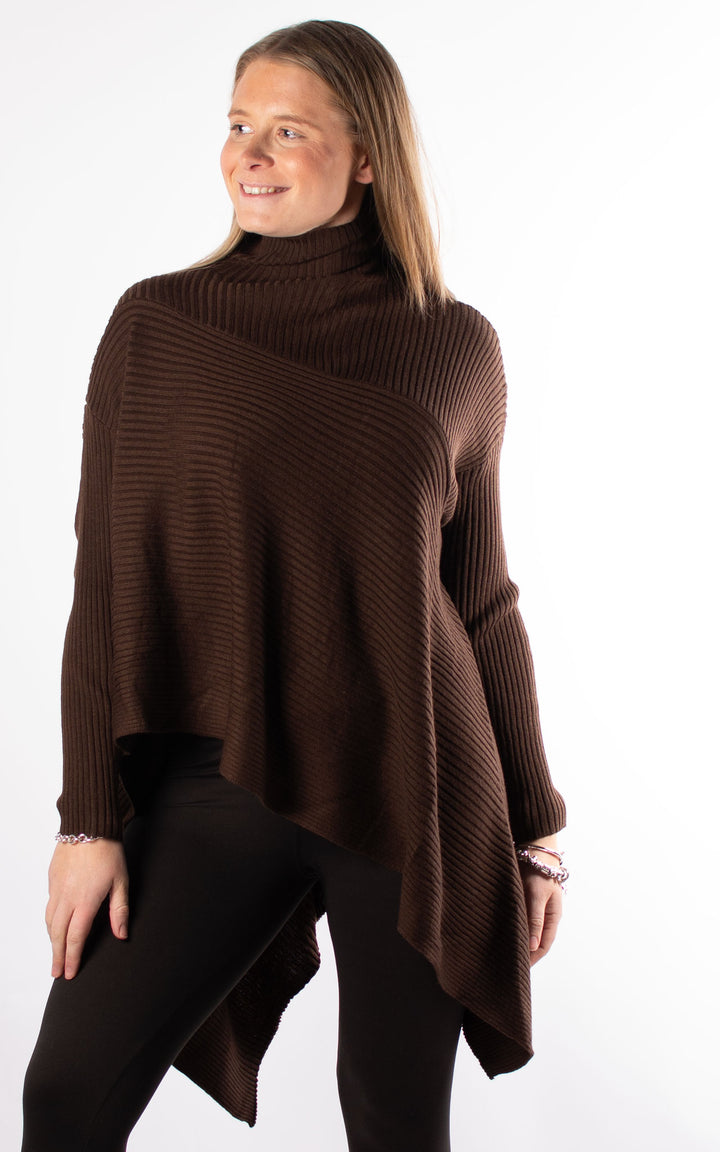 High Neck Ribbed Jumper | Chocolate