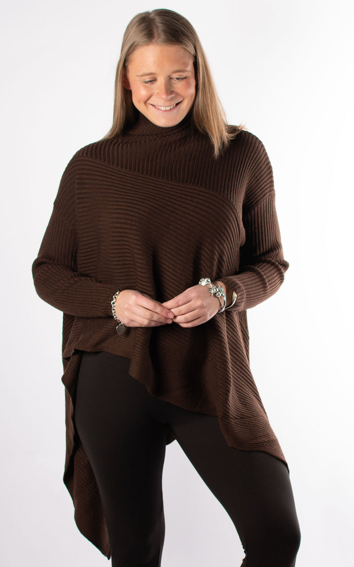 High Neck Ribbed Jumper | Chocolate