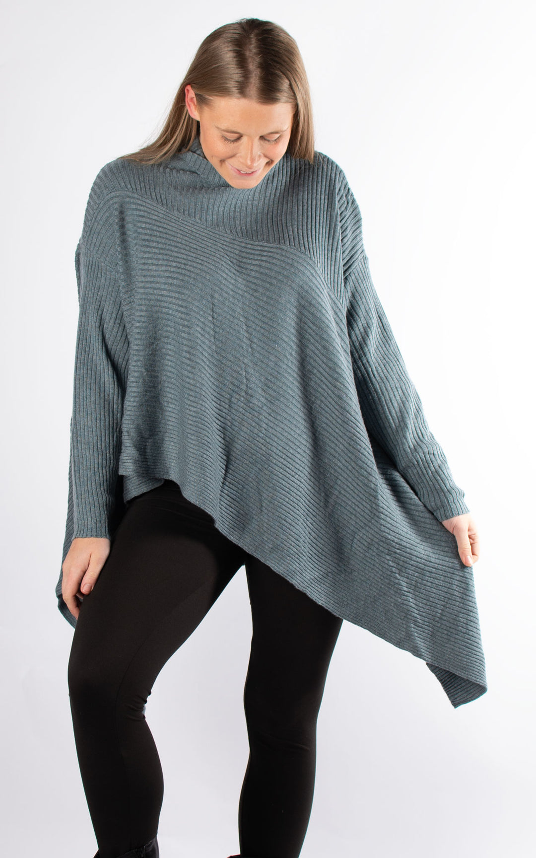 High Neck Ribbed Jumper | Dark Grey