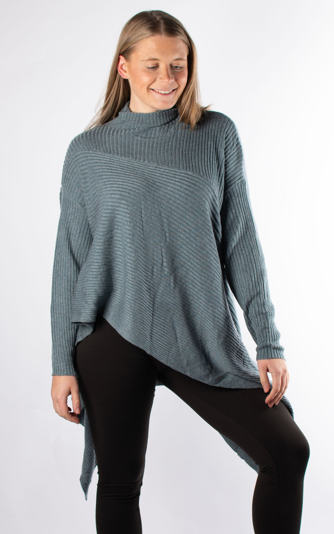 High Neck Ribbed Jumper | Dark Grey