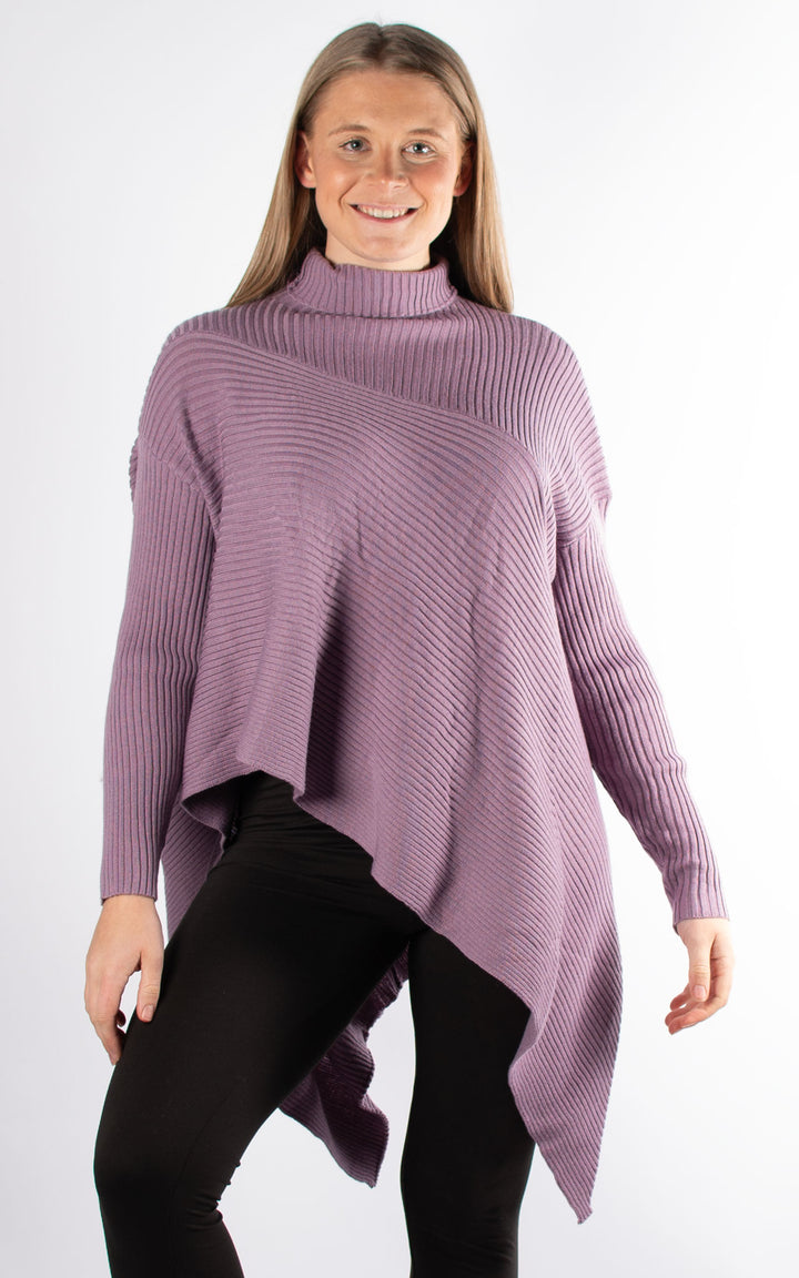 High Neck Ribbed Jumper | Mauve