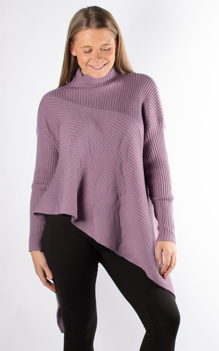 High Neck Ribbed Jumper | Mauve