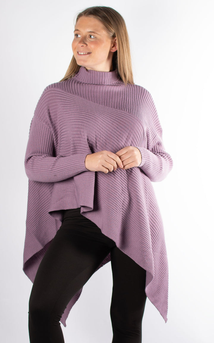 High Neck Ribbed Jumper | Mauve