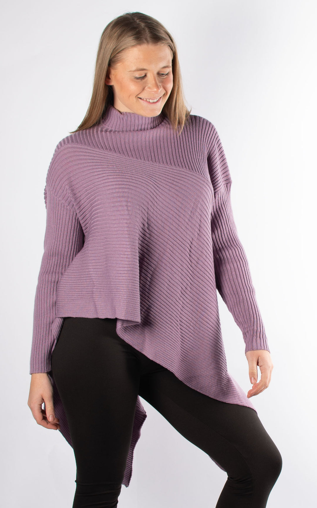 High Neck Ribbed Jumper | Mauve