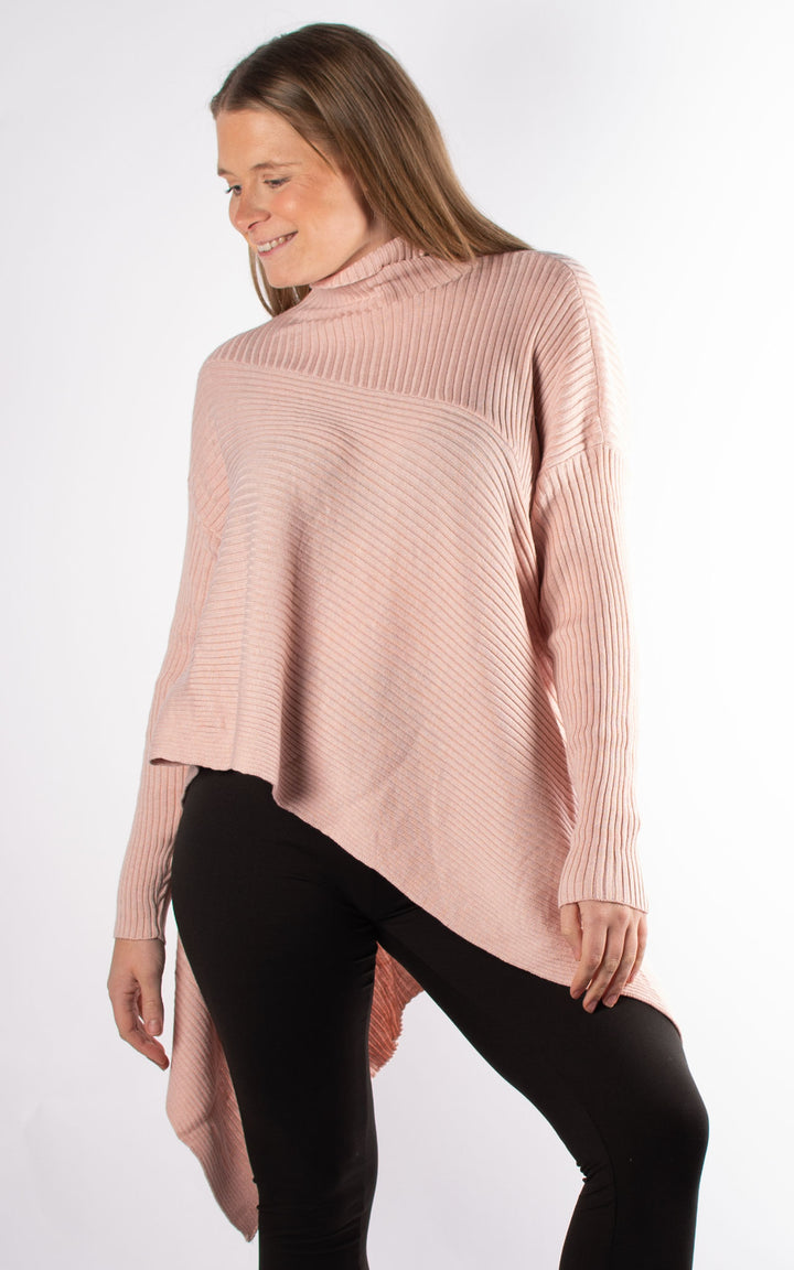 High Neck Ribbed Jumper | Pink