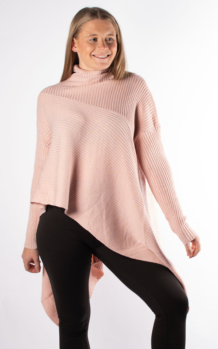 High Neck Ribbed Jumper | Pink