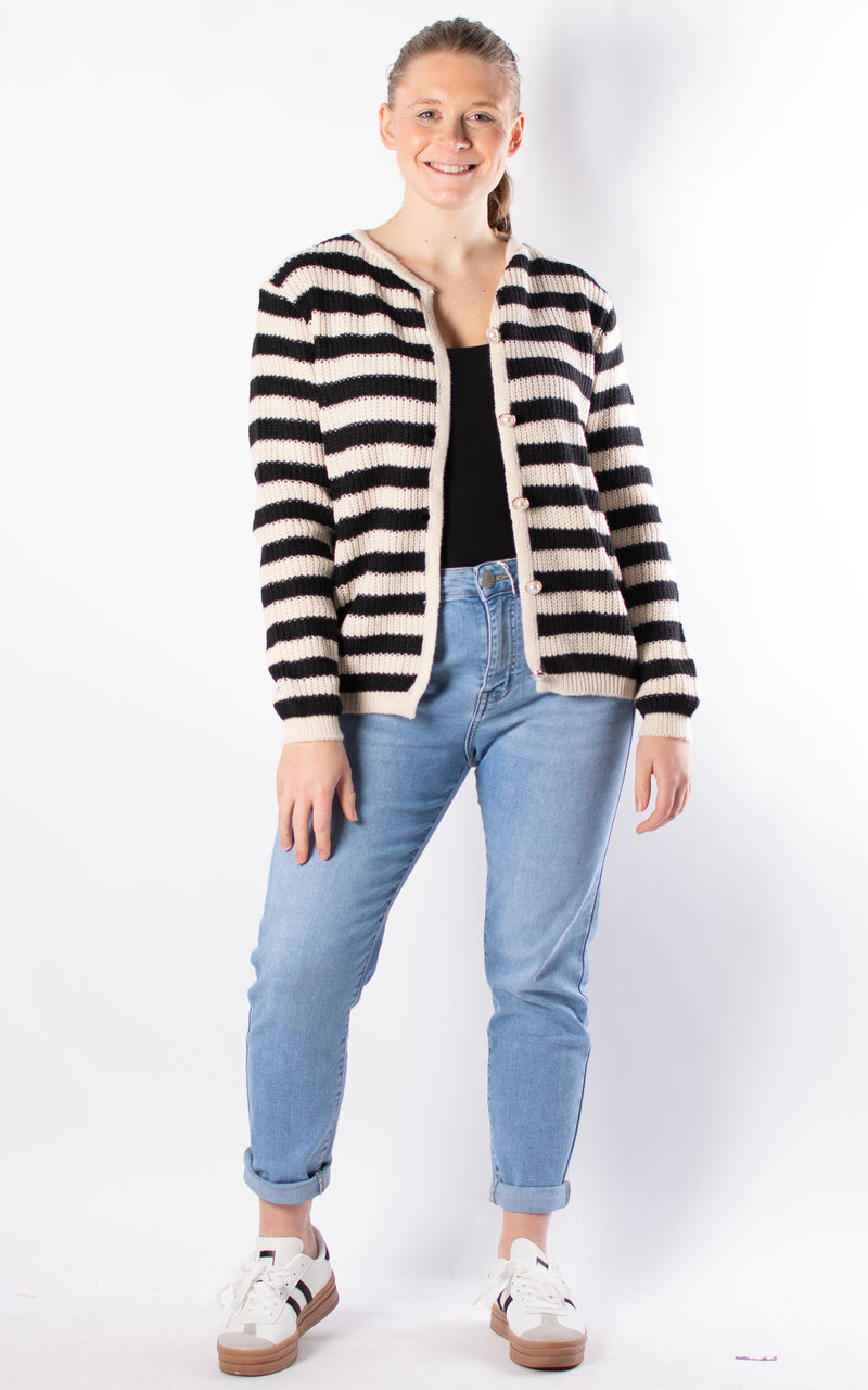 Holly Stripe Cardigan | Beige & Black