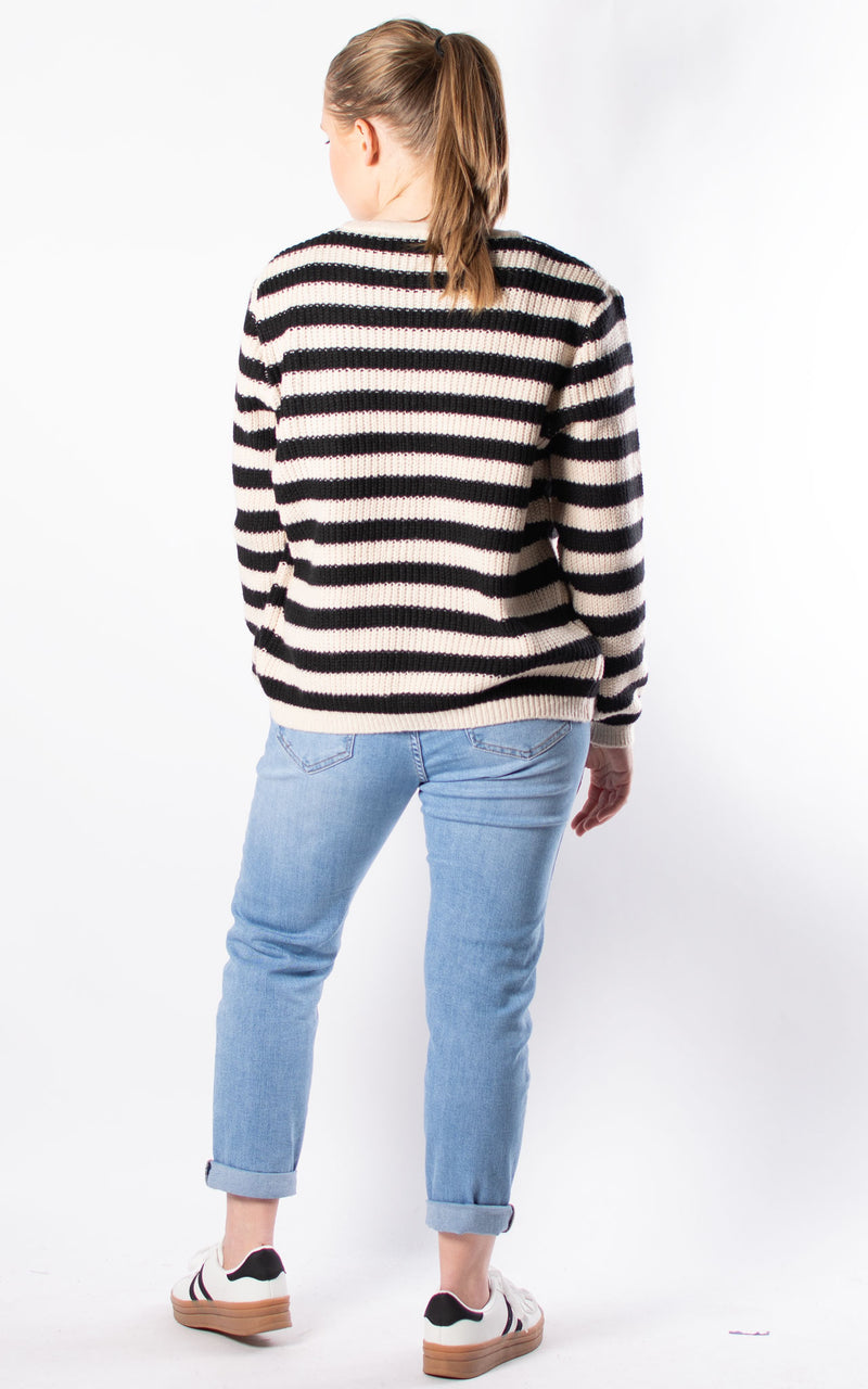 Holly Stripe Cardigan | Beige & Black