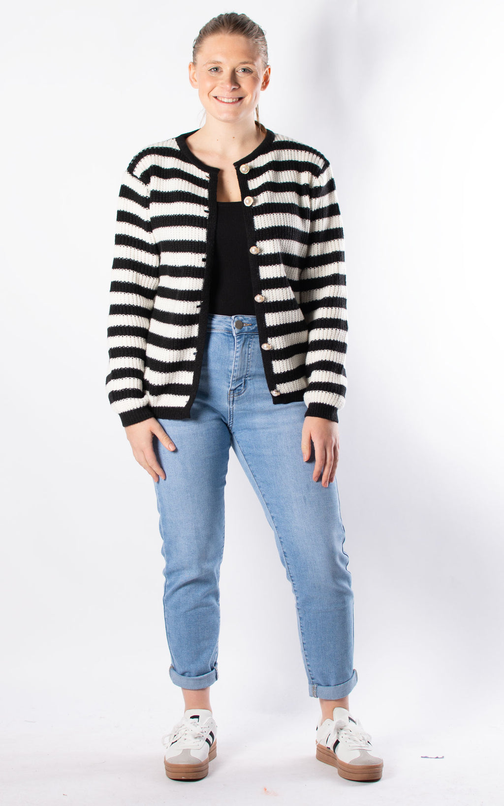 Holly Stripe Cardigan | Black & White