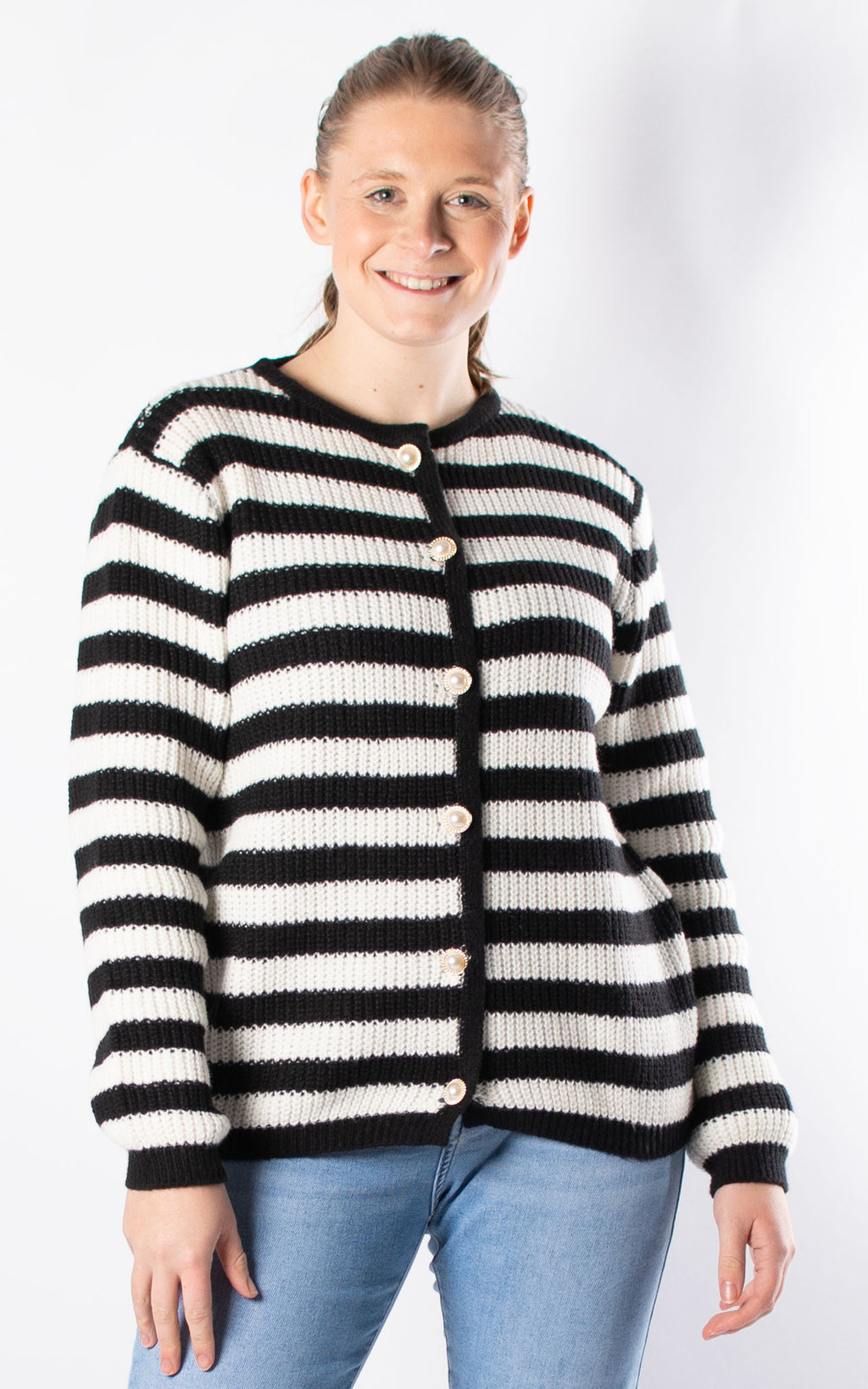 Holly Stripe Cardigan | Black & White