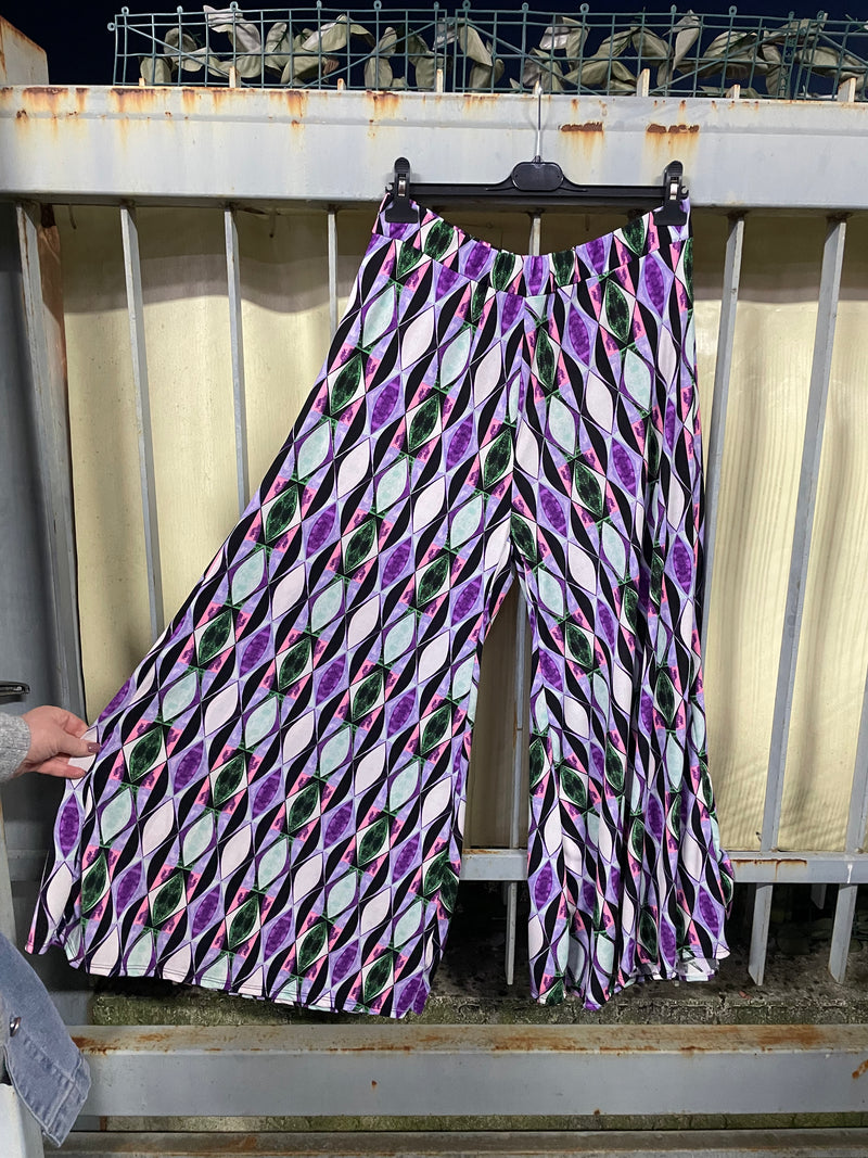 *PRE-ORDER* Cath Wide Leg Trousers | Abstract Geometric | Purple & Green