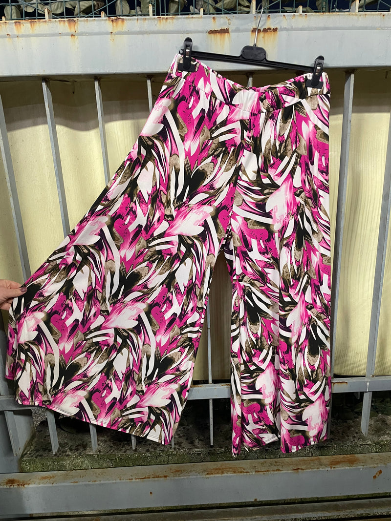 *PRE-ORDER* Cath Wide Leg Trousers | Tropical Print | Hot Pink