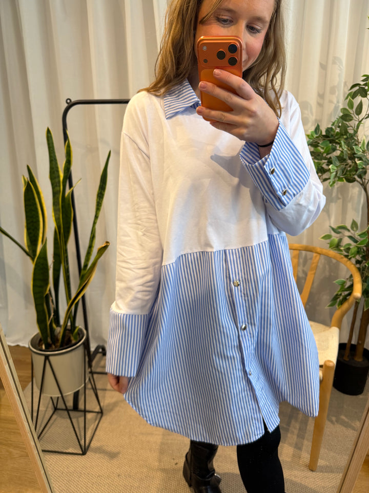 Debbie Shirt Top | White and Blue Stripe